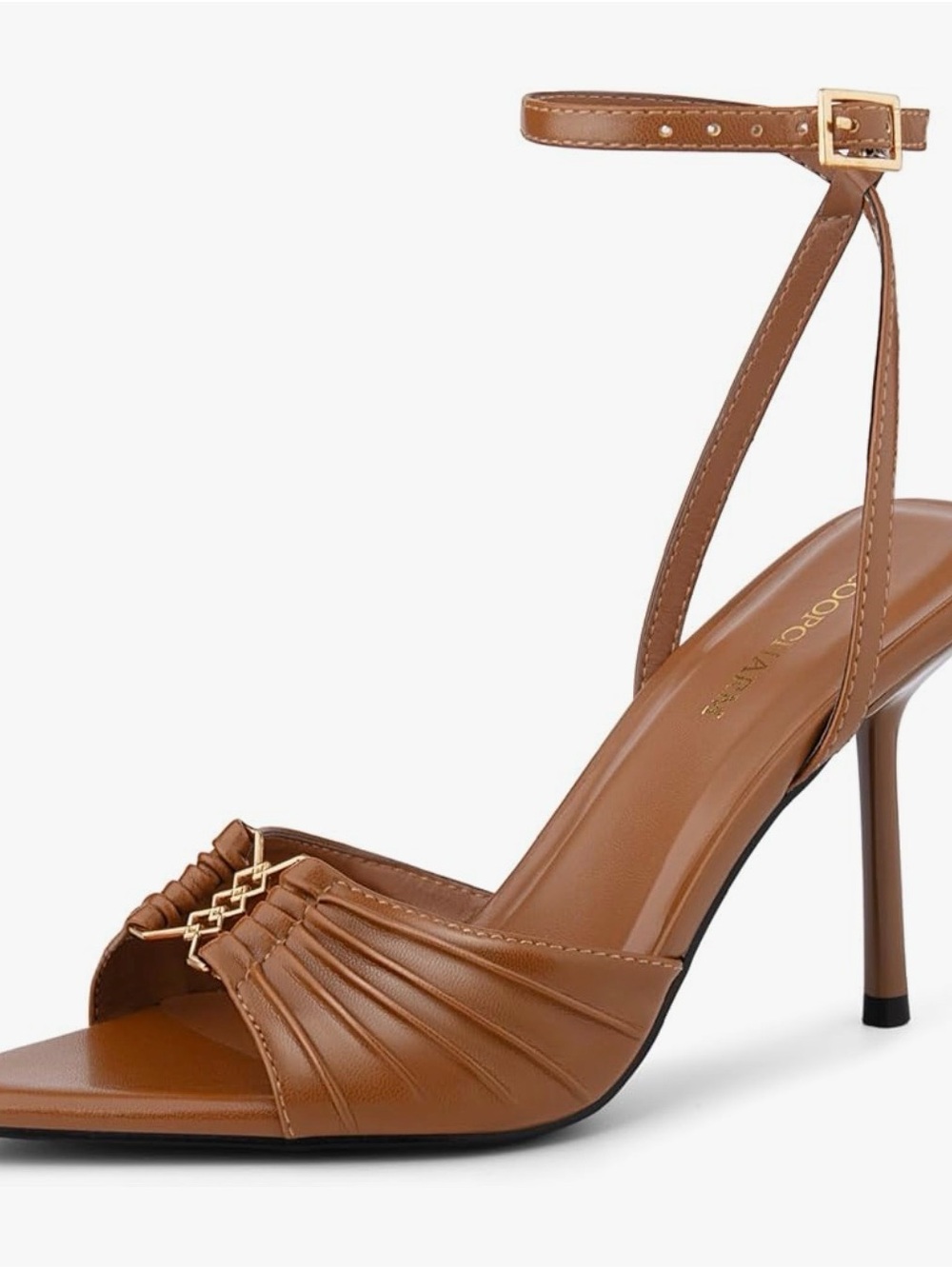 Brown Leather Pleated Slingback Heels -